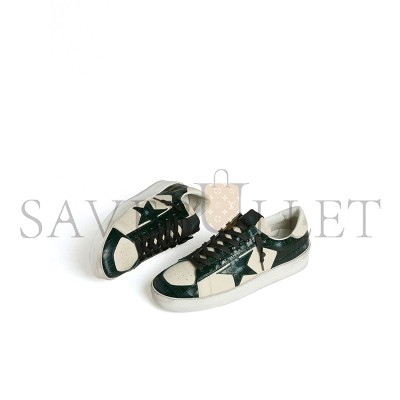 GOLDEN GOOSE MEN'S STARDAN LTD IN CREAM LEATHER WITH GREEN CROCODILE-PRINT LEATHER STAR AND INSERTS GMF00667